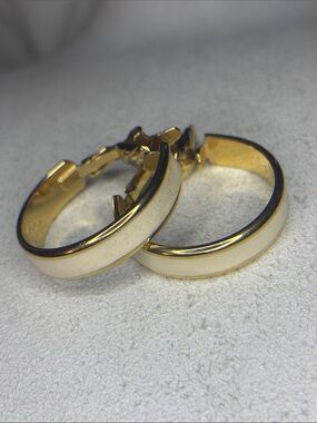 Trifari Goldplated enamel hoop clip on earrings